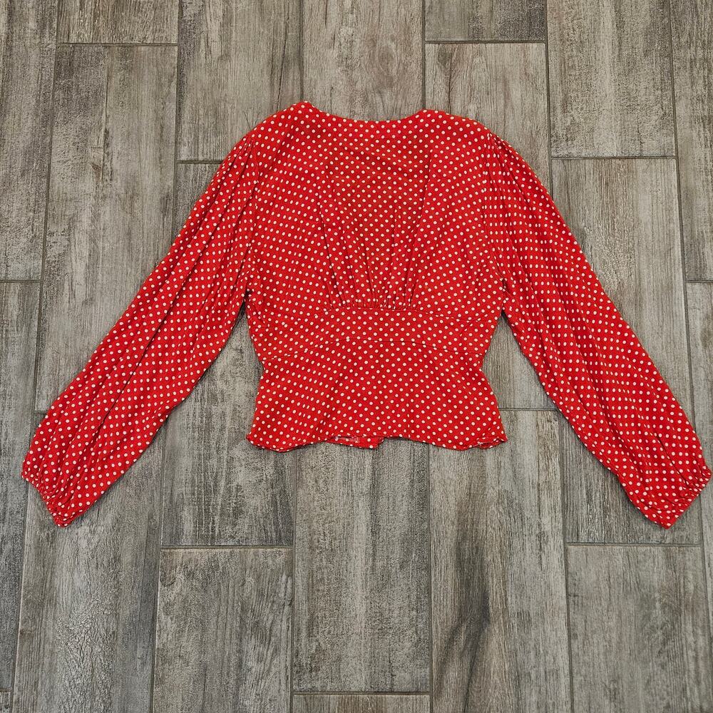 Free People Love Street Red‎ Polka Dot Top Women’s S Long Sleeve Blouse Romantic - Picture 9 of 12